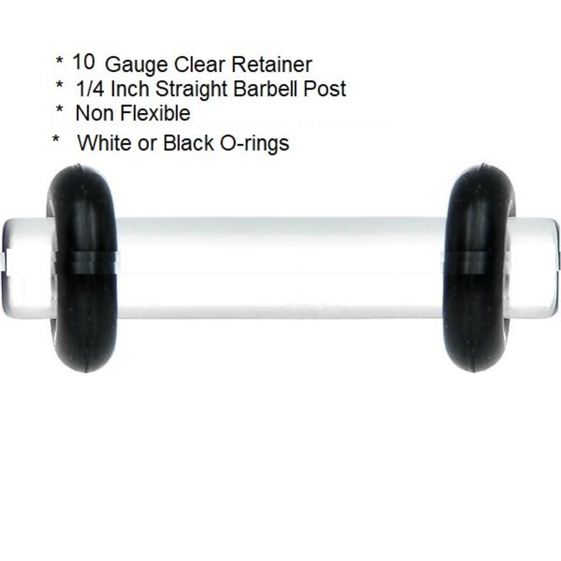 10G Retainer Plug for Pierced Body Jewelry 10G One Half Inch Straight Solid Post Clear Acrylic Non Flexible with 0-rings