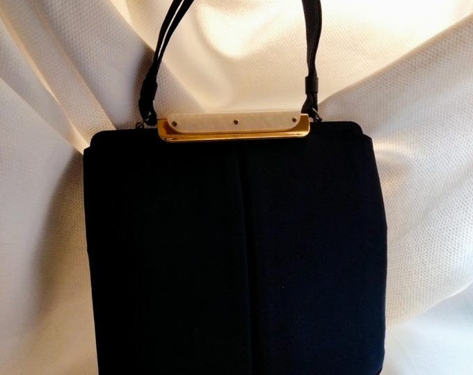 Vintage Handbag 1940s L&M Bags by Edwards: Cloth Bag with Mother of Pearl Closure, Classy and Sophisticated.  Made in USA