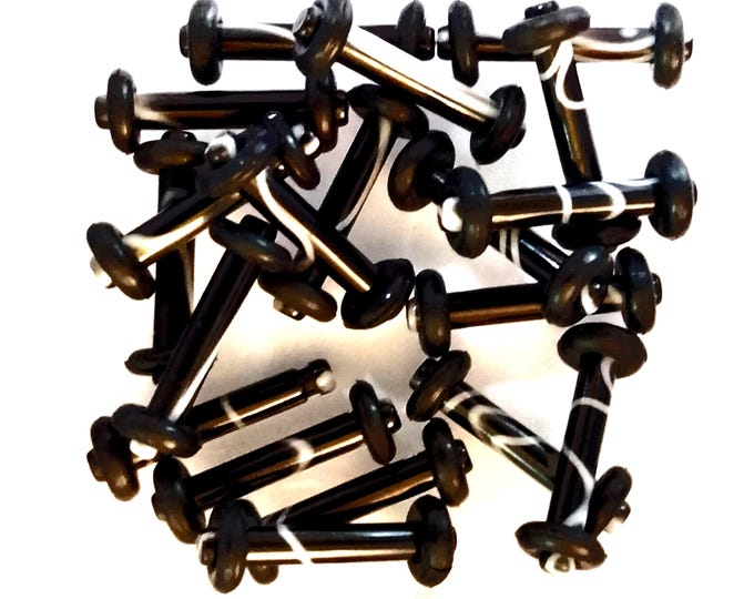 Acrylic Pierced Ear Lobe Retainer Plugs Black & White Marble Swirl Ear Lobe Stretchers with Grooves for Black O-Rings