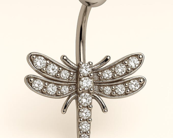 Pierced 14G Butterfly Belly Ring with Diamond-Cut Stones & Glitter bodyjewelryretainerstore.com