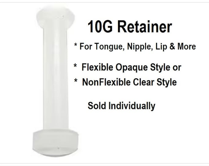10G Body Jewelry Retainer Tongue Medical Jewely Flat Base Style 5/8" Straight Barbell Clear Acrylic Semi Flexible White Oring