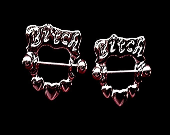 14G Nipple Rings with Naughty Word Nipple Ring Body Jewelry Bright Stainless Steel Shield Barbell Nipple Jewlery Only One Pair Left!