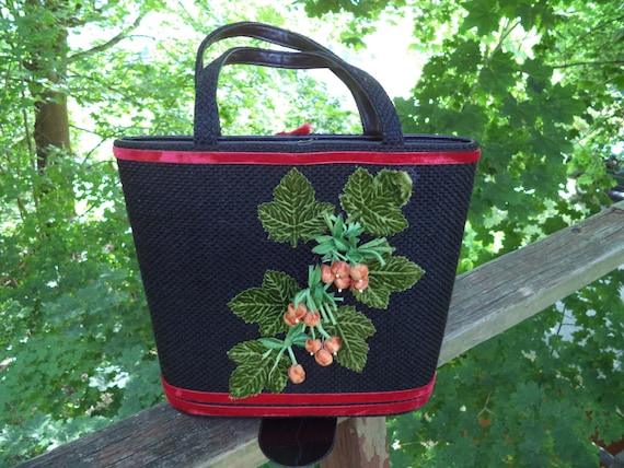 Christmas Vintage Bag Tote Bag Wool Linen Blend C… - image 1