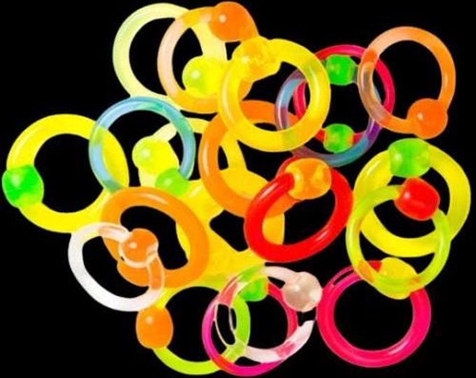 Pierced UV Captive Bead Ring Clear & Solid Colored Acrylic Retainers in Blue, Green, Red, Blue, Yellow bodyjewelryretainerstore.com