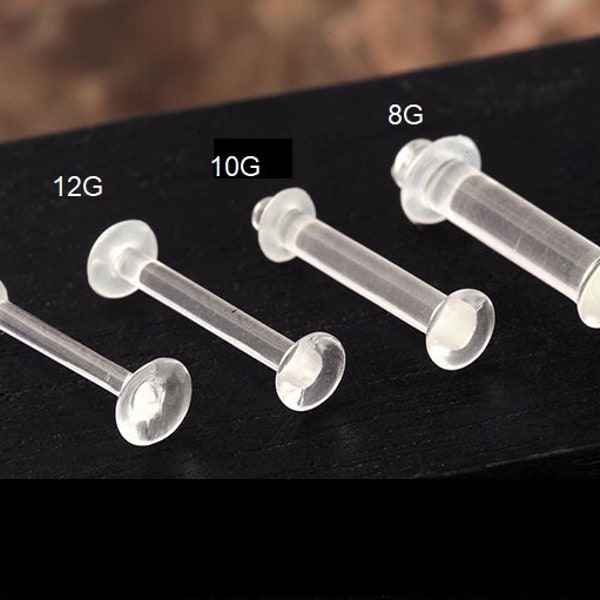 14G Retainer Tongue Flat Base Style Retainer for Pierced Body Jewelry Five Eighth Inch Non Flexible Straight Barbell Clear Acrylic