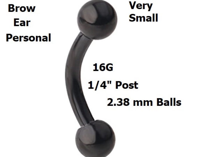 Assortment of 14 Brow Black Bent Barbell Titanium Coated 16G 14G Rhinestone End Ball 1/4" 1/2" Post