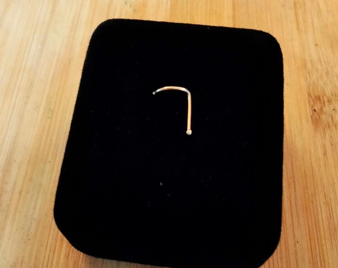 20G 14K Vintage Solid Gold Nose Screw L-Shaped with 18G Top Ball and 19G End ball Very Dainty, Lightweight, Teeny Tiny