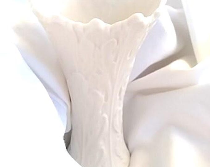 Vintage Lenox Flower or Bud Vase Creamy Vanilla Color Ceramic with Foliage Texture and Apron Ragged Edge