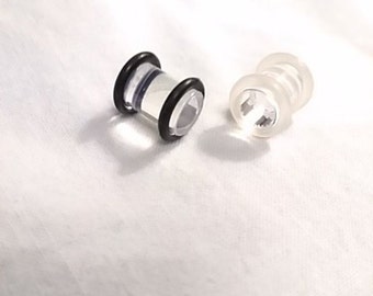 Ear Plug Retainer 0G Clear Body Jewelry Medical Jewelry Solid Clear Acrylic 1/2" Long