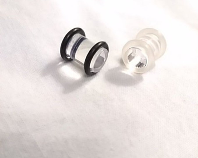 Pierced Ear Plug Retainer 0G Clear Medical Body Jewelry Solid Clear Acrylic 1/2" Long bodyjewelryretainerstore.com