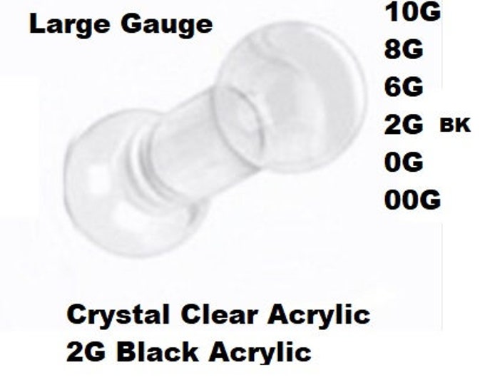 Pierced 00G Tongue Large Guage Barbell Clear 5/8" Bar 00G 1/2" Bar Gauges:  Available Gauges 10, 8, 6, 2, 0, 00 bodyjewelryretainerstore.com