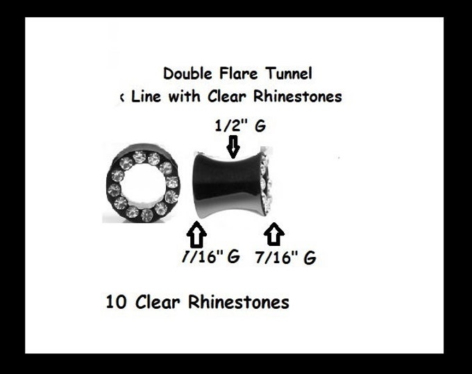 7/16 Inch Ear Tunnels Pair Crystals Around the Rim Ear Gauges Body Jewelry Sold in 2-Piece Pair
