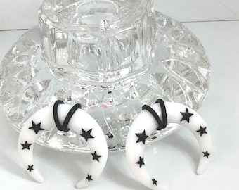 Big Gauge 0G Acrylic White Ear Stretcher Taper Black Star