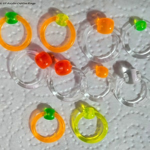 UV Clear & Colored Acrylic Medical Jewelry Captive Bead Ring Retainers Blue, Green, Red, Blue, Yellow image 2