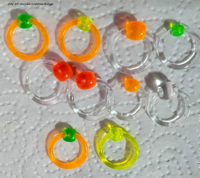 UV Clear & Colored Acrylic Medical Jewelry Captive Bead Ring Retainers Blue, Green, Red, Blue, Yellow image 2