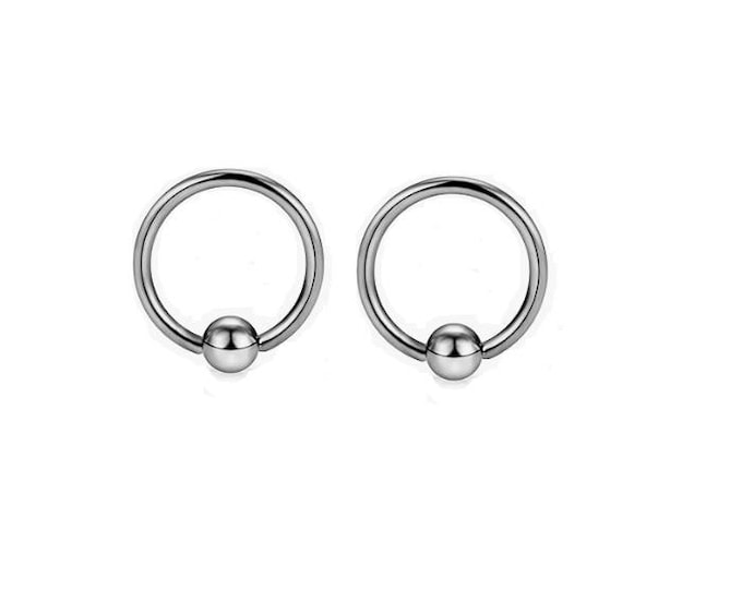 Pair of 14G 1/2" ID Captive Bead Rings with 9/16" OD for Piercings of Many Kinds such as Lobes Belly Septum Nipple & More