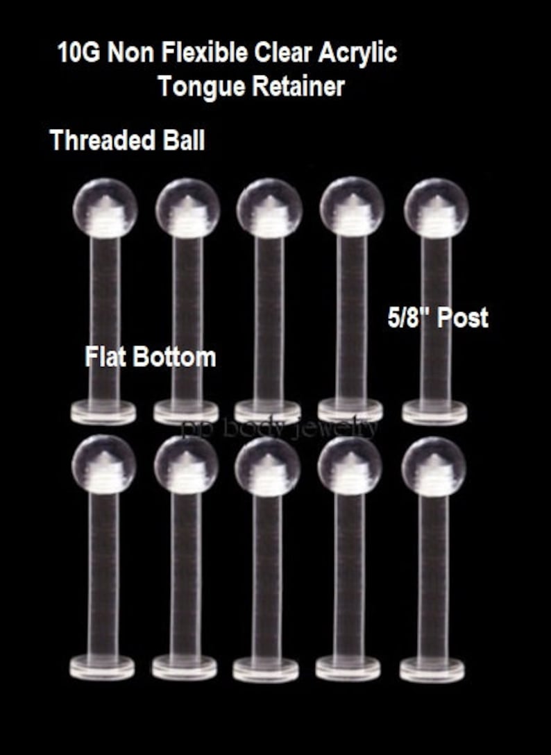 10 Gauge Tongue Retainer Medical Jewelry Clear Acrylic Tongue Barbell with Flat Bottom and 5.56 mm Ball