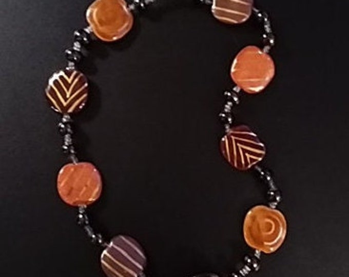 Vintage Glass Bead Choker with Lovely Assortment of Colored Beads Accented with Bright Gold Highlights