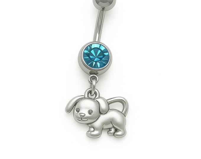 Adorable Silver Puppy Belly Ring – Playful & Sparkling! Whimsical, Dazzling and Full of Personality!