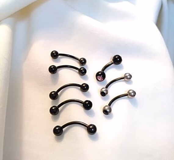 Brow Black Bent Barbells Titanium Coated 16G & 14G Black | Etsy