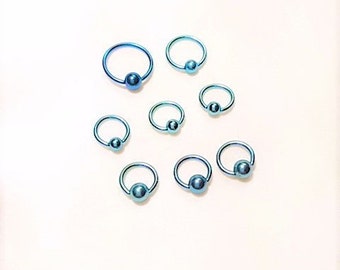 Blue Captive Bead Rings 16G for Ears, Nose, Septum, Nipples, Cartilage, Tragus, Lip, Personal Piercings, and More
