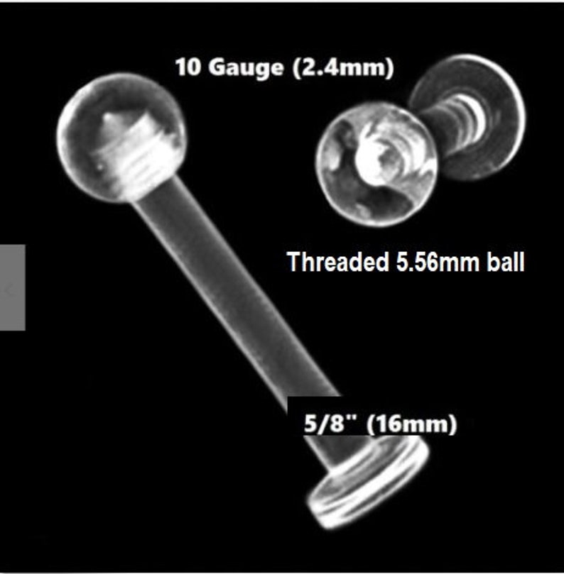 10 Gauge Tongue Retainer Medical Jewelry Clear Acrylic Tongue Barbell with Flat Bottom and 5.56 mm Ball