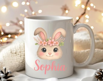 Tazza personalizzata con coniglietto floreale, regalo di Pasqua personalizzato