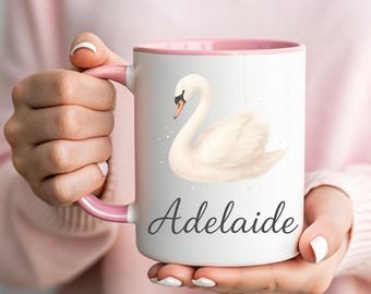 Personalized Swan Name Mug, Custom Bird Lover Ceramic Coffee Cup