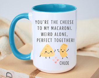 Cheese Macaroni Couple Mug, Ceramic Coffee Cup, Funny Foodie Gift