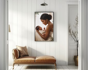 Black Mother Art Baby Wall Art Canvas, African American Nursery Decor Print