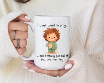 Relatable Morning Struggle Ceramic Mug – Funny Coffee Cup for Introverts, Coworkers, Friends