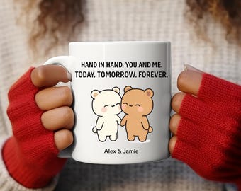 Personalized Bear Couple Mug: Romantic Ceramic Coffee Cup for Anniversary, Valentine, Wedding Keepsake