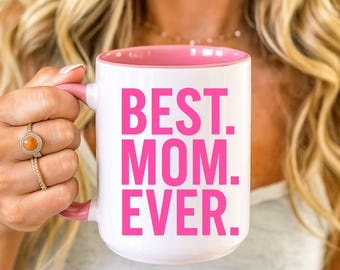 Pink Ceramic "Mom Ever" Mug, 11oz Mother's Day Gift