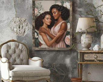 Black Woman Art canvas, floral, modern women wall decor