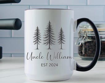 Tazza personalizzata per zio, zio William Est 2024, nuovo regalo per zio con alberi, idea regalo per rivelazione della gravidanza per fratello o zio in attesa