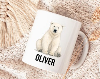 Personalized Polar Bear Mug, Custom Name Ceramic Coffee Cup