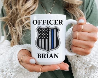 Personalized Police Officer Badge Mug – Custom Name Thin Blue Line Coffee Cup