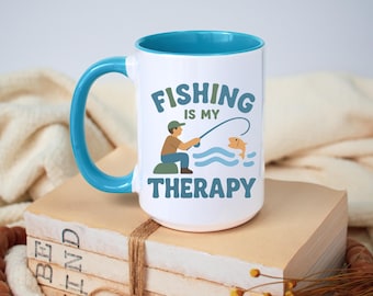 Fishing Therapy Mug – Ceramic Coffee Cup for Anglers, Hobbyists, Outdoor Lovers