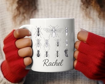 Tazza da caffè con illustrazioni di formiche, regalo personalizzato per gli amanti degli insetti