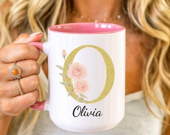 Initial Mug, Floral Name Mug, Custom Monogram Cup, 11oz Ceramic