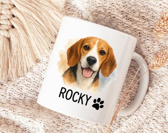 Custom Dog Mug with Name, Beagle Coffee Mug, White Ceramic