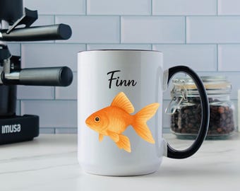 Tazza regalo personalizzata con nome di pesce rosso, tazza da caffè personalizzata per amanti dei pesci, simpatica tazza con pesce per bambini o adulti, idea regalo per tazza bianca o decorativa