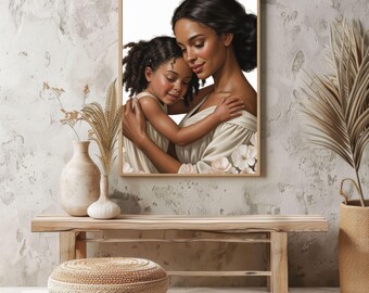 Mother Daughter Art Canvas, Floral Pastel Print, Nursery Decor