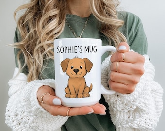 Tazza da caffè personalizzata con cucciolo e nome personalizzato, simpatica tazza per amanti degli animali domestici per l'uso quotidiano, tazza da caffè personalizzata per donna, accessorio da scrivania per ufficio