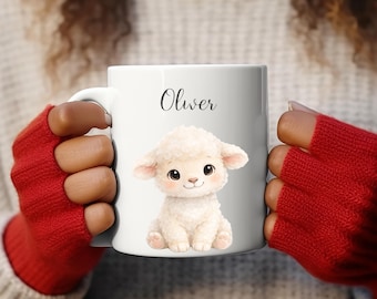 Personalized Lamb Mug, Farm Animal Illustration, Baby Shower Gift