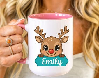 Taza de reno personalizada, regalo de Navidad personalizado