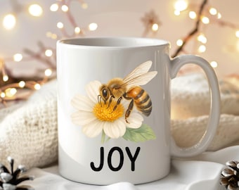 Tazza personalizzata con ape e margherite, regalo floreale per gli amanti delle api.