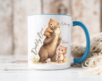 Personalized Daddy Bear Mug Custom Dad Coffee Cup with Kids Names Cute Family Bear Gift for Father Birthday Fathers Day