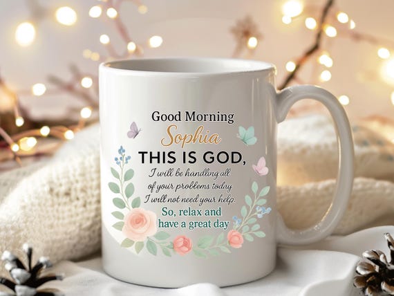 Personalized Christian Coffee Mug, Good Morning God Floral Mug