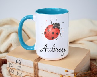 Tazza regalo con nome di coccinella, tazza da caffè personalizzata con insetto, simpatica tazza per amanti degli insetti per bambini o adulti, idea regalo per tazza bianca o decorativa personalizzata